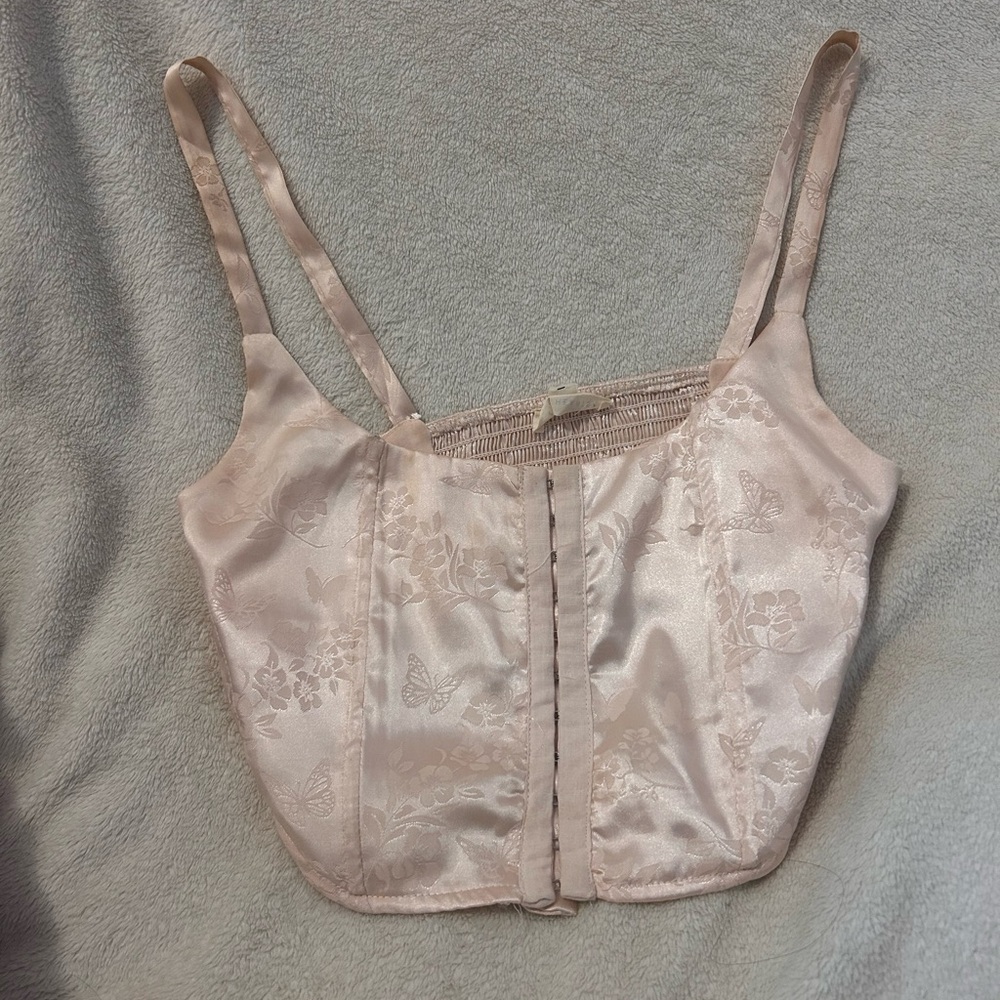 La Hearts Pink Floral Satin Corset